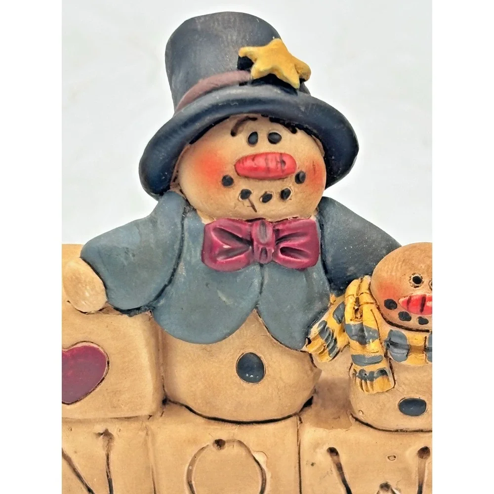 Blossom Bucket I‎ Love Snowmen Block Figurine Suzi Skoglund Resin Vintage
